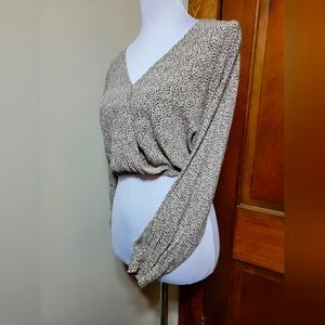 American Eagle Leopard Print Wrap Front  Crop Top Blouse Sz XS